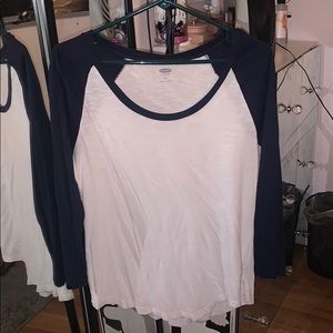Old Navy White and Navy Blue Long Sleeve